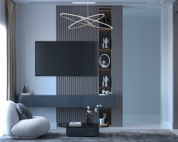Television and shelving installed together