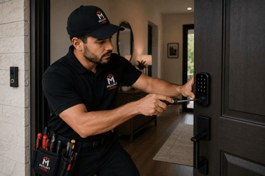 Mount Mob installer working near a doorway