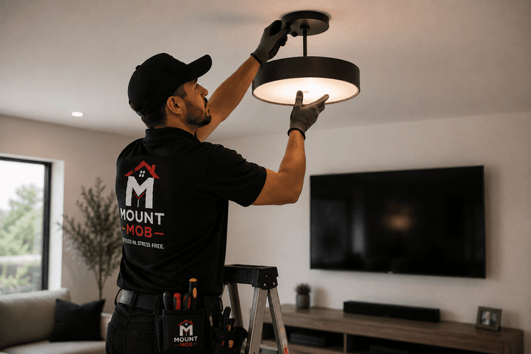 Mount Mob installer adjusting ceiling lights